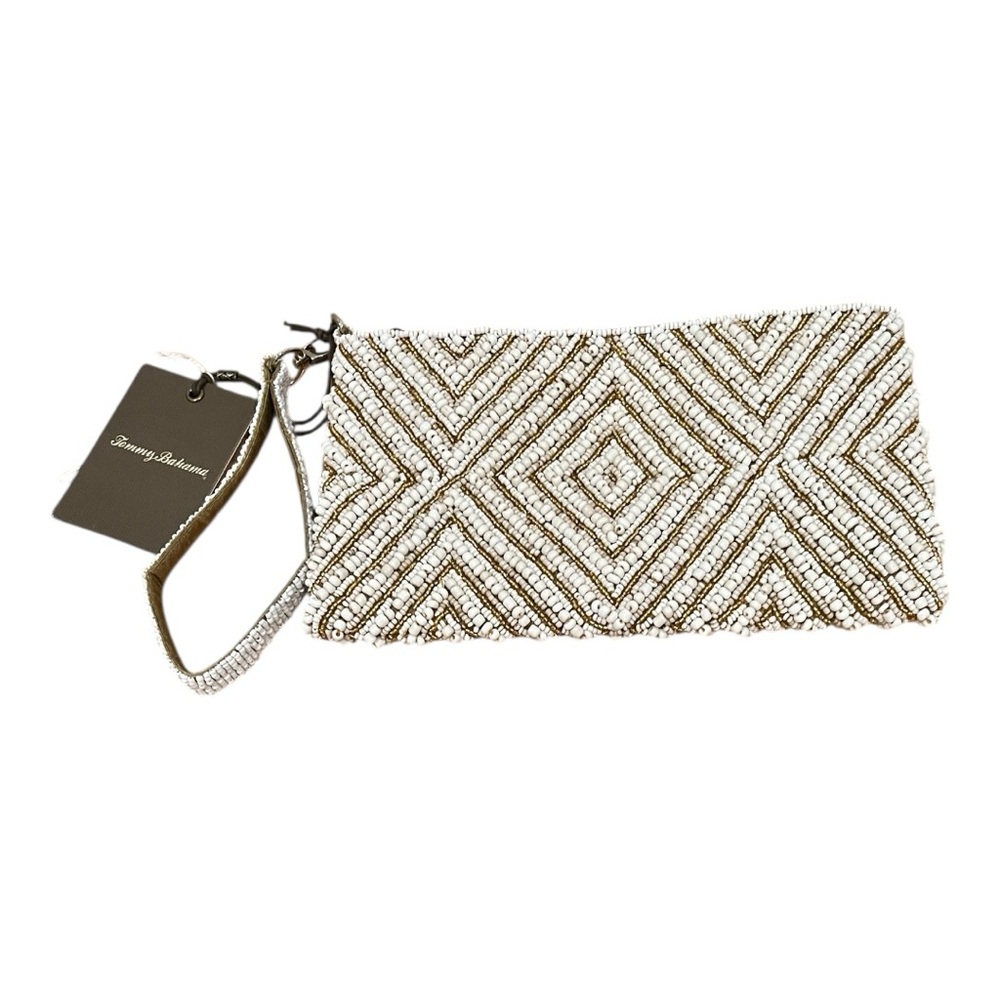Tommy Bahama new with tags beaded diamond gold detail wristlet clutch